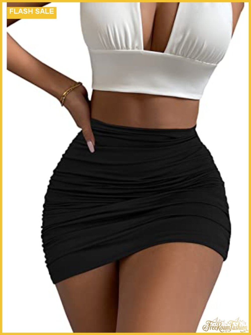 Women's Ruched High Waist Bodycon Mini Pencil Skirt Stretch Double Layer